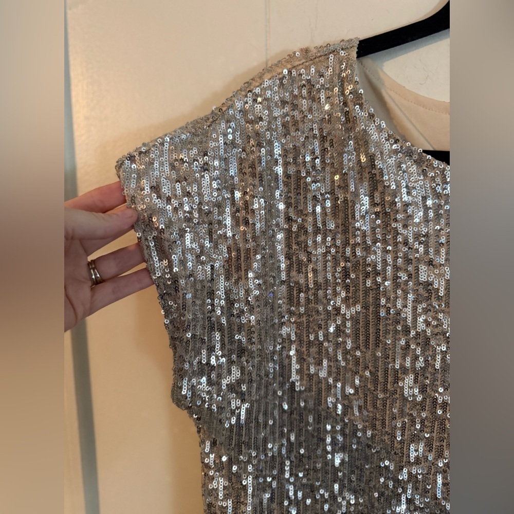 Rachel Zoe Sparkly Sequin Champagne Blouse, Size M - Picture 3 of 10